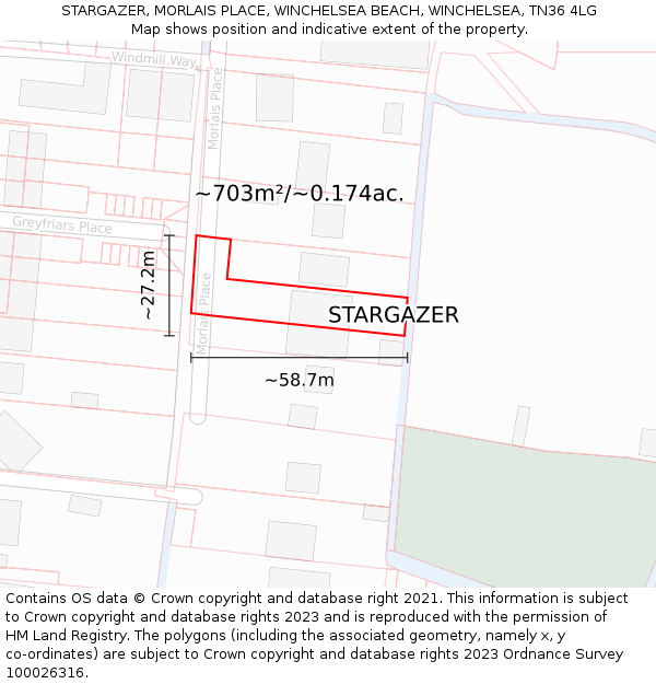 STARGAZER, MORLAIS PLACE, WINCHELSEA BEACH, WINCHELSEA, TN36 4LG: Plot and title map