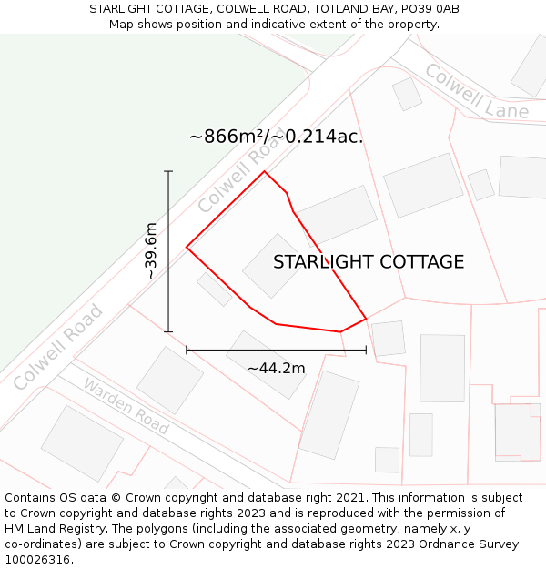 STARLIGHT COTTAGE, COLWELL ROAD, TOTLAND BAY, PO39 0AB: Plot and title map