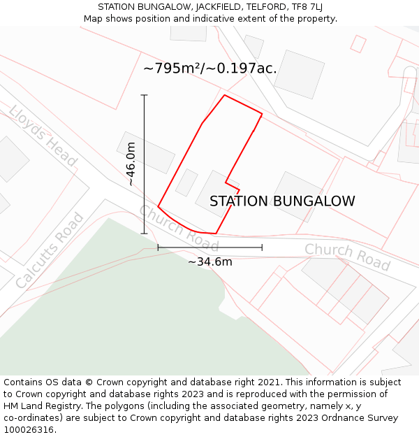 STATION BUNGALOW, JACKFIELD, TELFORD, TF8 7LJ: Plot and title map