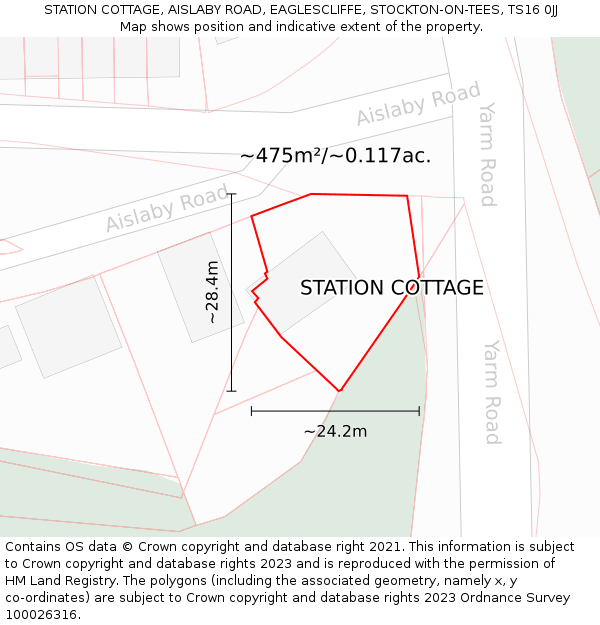 STATION COTTAGE, AISLABY ROAD, EAGLESCLIFFE, STOCKTON-ON-TEES, TS16 0JJ: Plot and title map