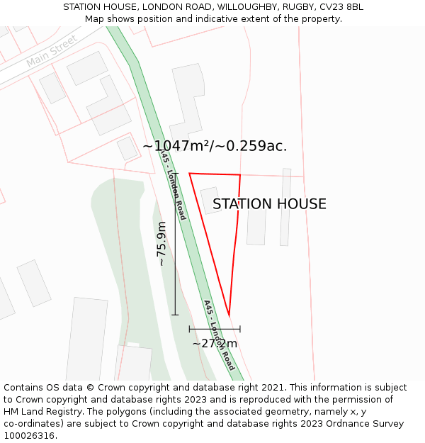 STATION HOUSE, LONDON ROAD, WILLOUGHBY, RUGBY, CV23 8BL: Plot and title map