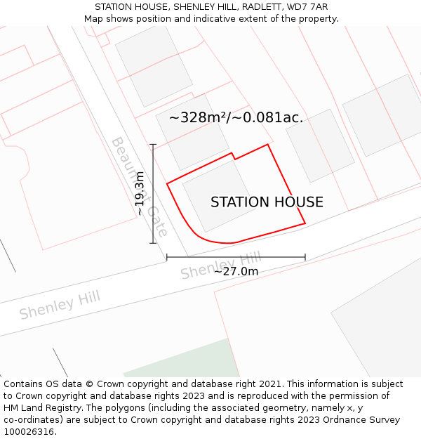 STATION HOUSE, SHENLEY HILL, RADLETT, WD7 7AR: Plot and title map