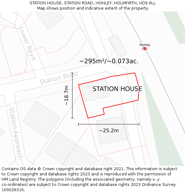 STATION HOUSE, STATION ROAD, HONLEY, HOLMFIRTH, HD9 6LL: Plot and title map