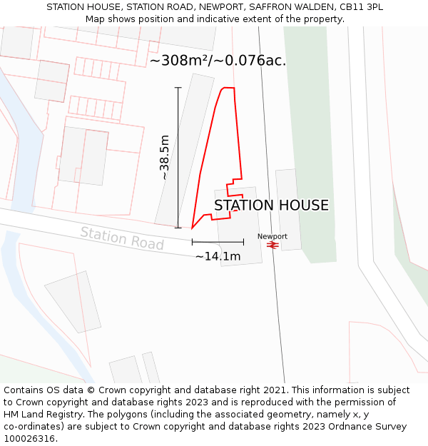 STATION HOUSE, STATION ROAD, NEWPORT, SAFFRON WALDEN, CB11 3PL: Plot and title map