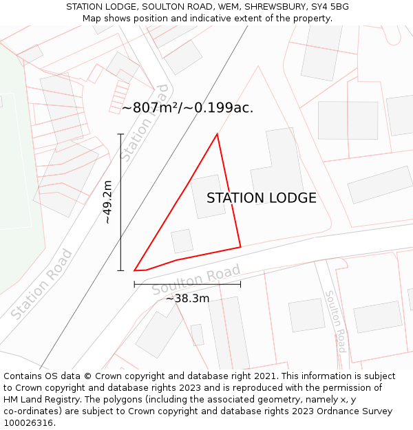 STATION LODGE, SOULTON ROAD, WEM, SHREWSBURY, SY4 5BG: Plot and title map