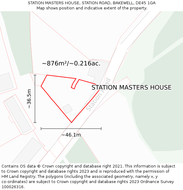 STATION MASTERS HOUSE, STATION ROAD, BAKEWELL, DE45 1GA: Plot and title map