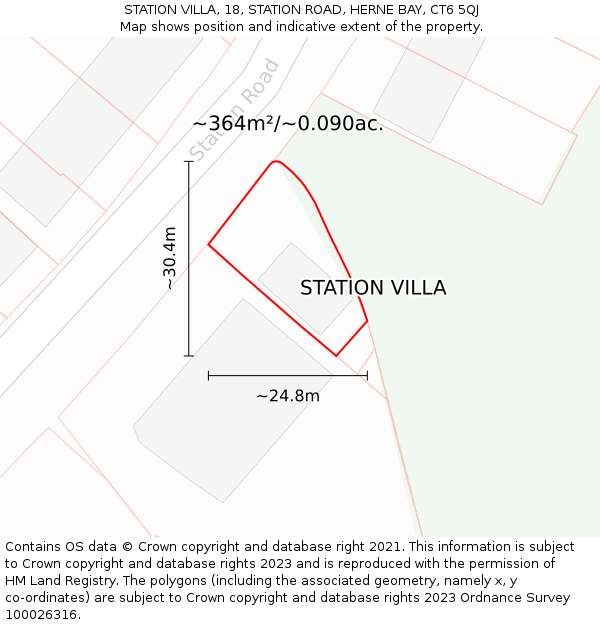 STATION VILLA, 18, STATION ROAD, HERNE BAY, CT6 5QJ: Plot and title map