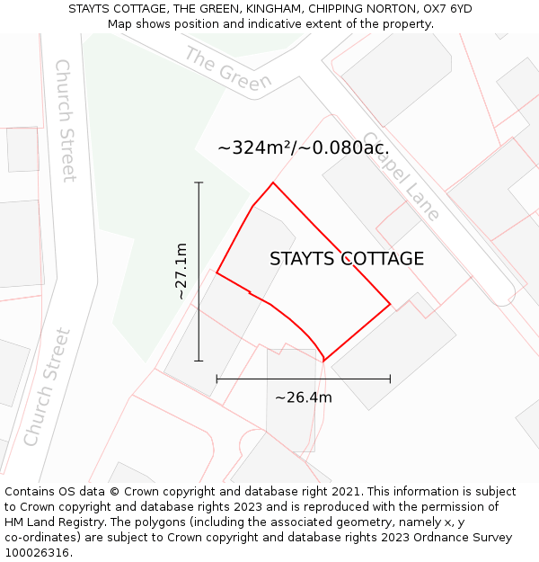 STAYTS COTTAGE, THE GREEN, KINGHAM, CHIPPING NORTON, OX7 6YD: Plot and title map