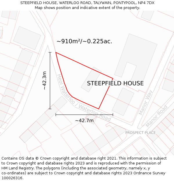 STEEPFIELD HOUSE, WATERLOO ROAD, TALYWAIN, PONTYPOOL, NP4 7DX: Plot and title map