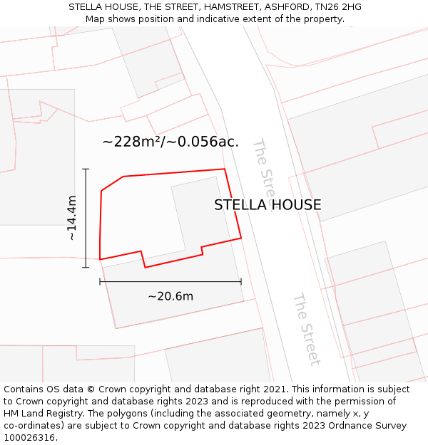 STELLA HOUSE, THE STREET, HAMSTREET, ASHFORD, TN26 2HG: Plot and title map