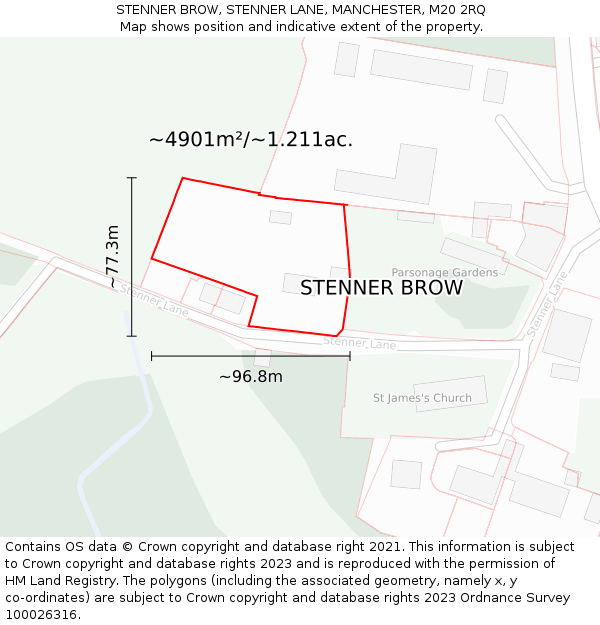 STENNER BROW, STENNER LANE, MANCHESTER, M20 2RQ: Plot and title map