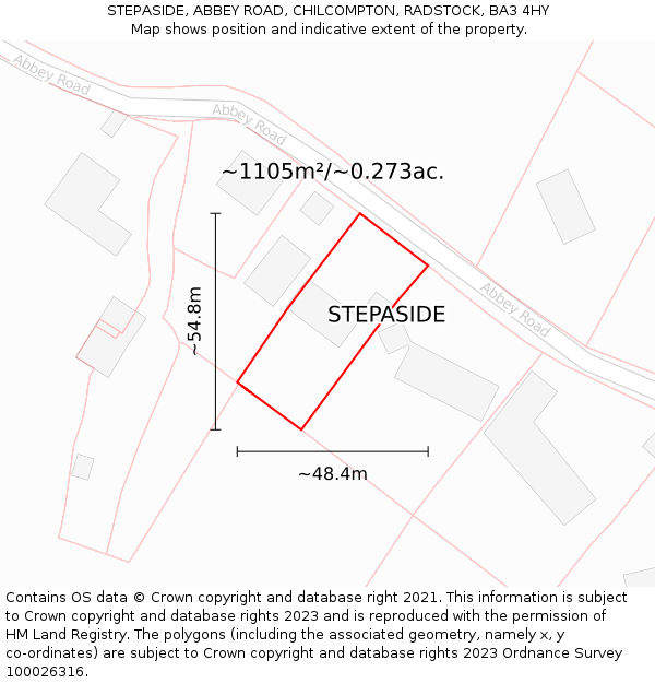 STEPASIDE, ABBEY ROAD, CHILCOMPTON, RADSTOCK, BA3 4HY: Plot and title map