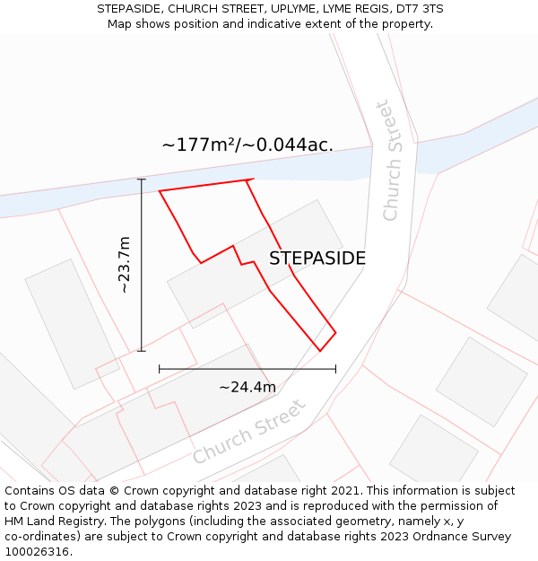 STEPASIDE, CHURCH STREET, UPLYME, LYME REGIS, DT7 3TS: Plot and title map