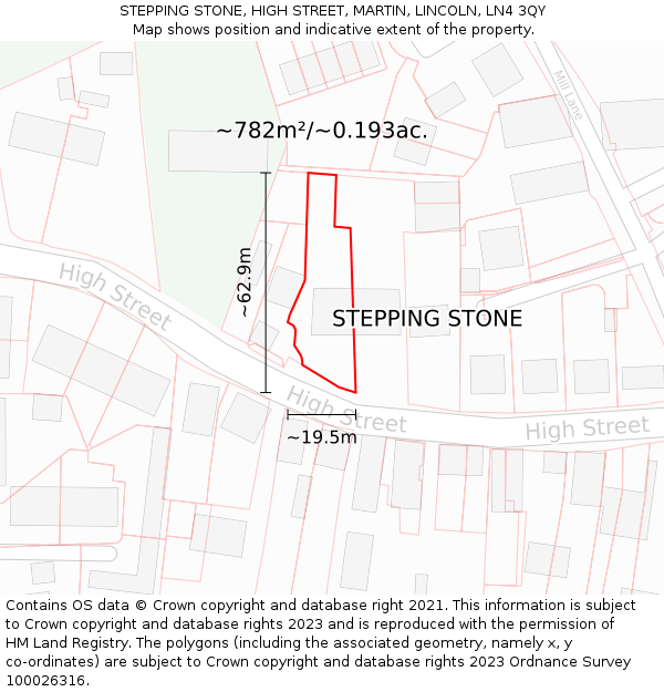 STEPPING STONE, HIGH STREET, MARTIN, LINCOLN, LN4 3QY: Plot and title map