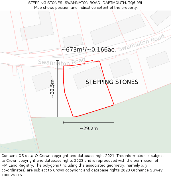 STEPPING STONES, SWANNATON ROAD, DARTMOUTH, TQ6 9RL: Plot and title map