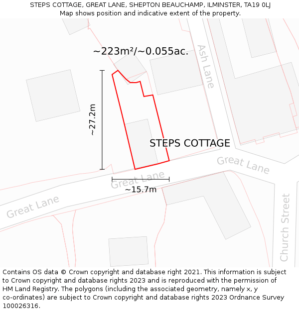 STEPS COTTAGE, GREAT LANE, SHEPTON BEAUCHAMP, ILMINSTER, TA19 0LJ: Plot and title map