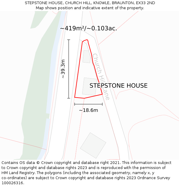 STEPSTONE HOUSE, CHURCH HILL, KNOWLE, BRAUNTON, EX33 2ND: Plot and title map