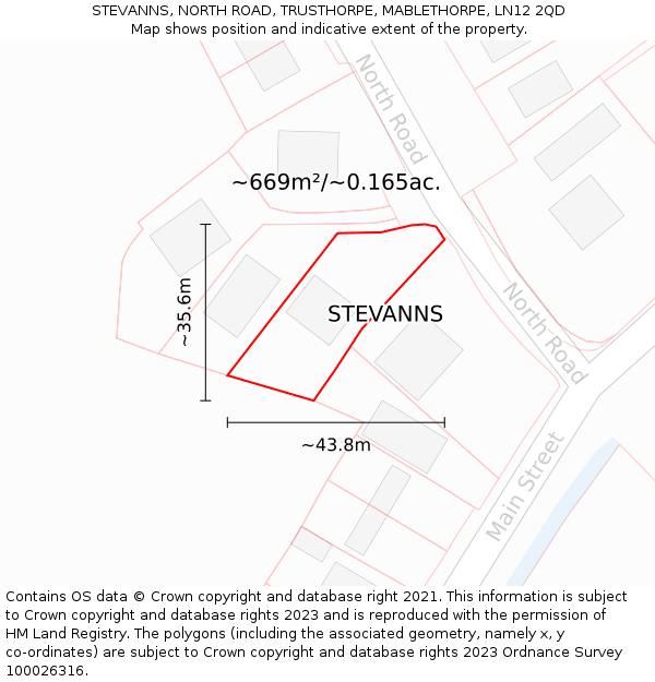 STEVANNS, NORTH ROAD, TRUSTHORPE, MABLETHORPE, LN12 2QD: Plot and title map