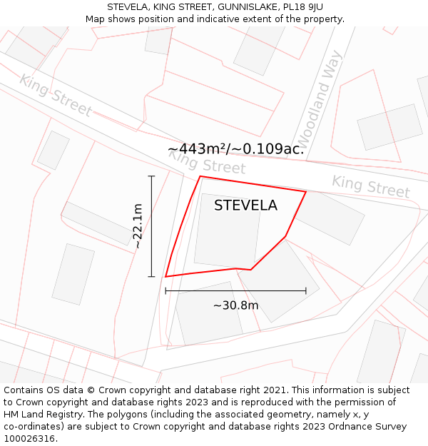 STEVELA, KING STREET, GUNNISLAKE, PL18 9JU: Plot and title map