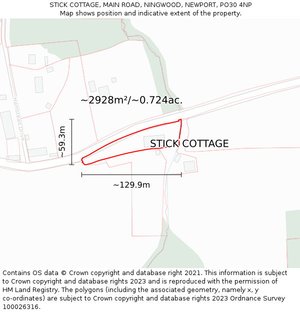 STICK COTTAGE, MAIN ROAD, NINGWOOD, NEWPORT, PO30 4NP: Plot and title map