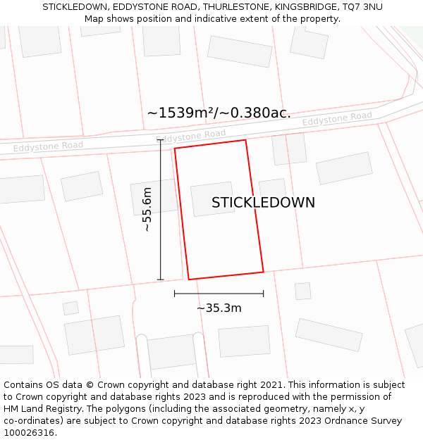 STICKLEDOWN, EDDYSTONE ROAD, THURLESTONE, KINGSBRIDGE, TQ7 3NU: Plot and title map