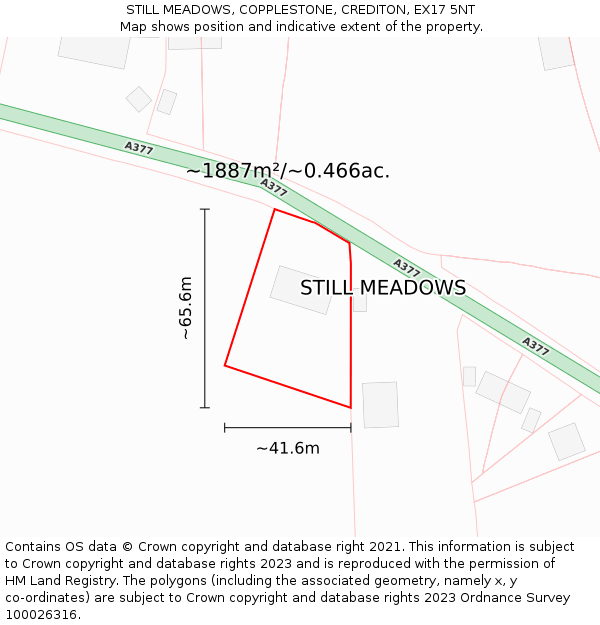 STILL MEADOWS, COPPLESTONE, CREDITON, EX17 5NT: Plot and title map