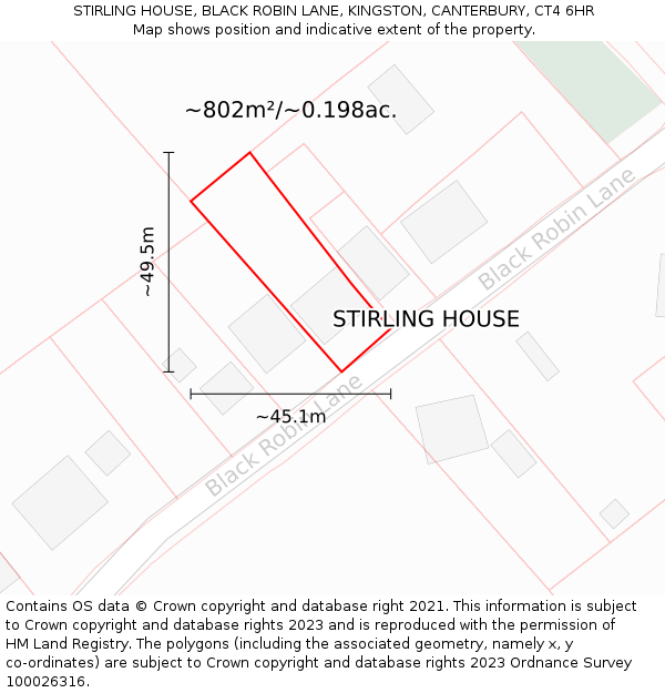 STIRLING HOUSE, BLACK ROBIN LANE, KINGSTON, CANTERBURY, CT4 6HR: Plot and title map