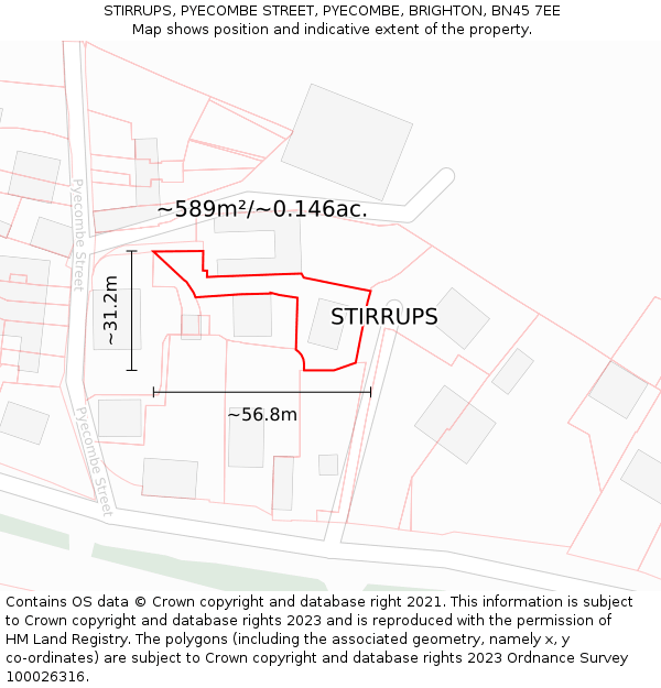 STIRRUPS, PYECOMBE STREET, PYECOMBE, BRIGHTON, BN45 7EE: Plot and title map