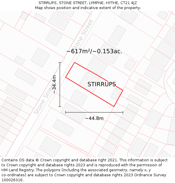 STIRRUPS, STONE STREET, LYMPNE, HYTHE, CT21 4JZ: Plot and title map