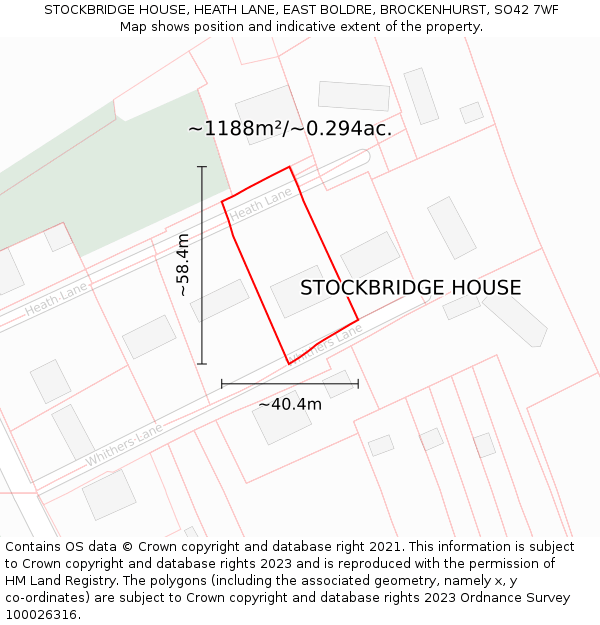 STOCKBRIDGE HOUSE, HEATH LANE, EAST BOLDRE, BROCKENHURST, SO42 7WF: Plot and title map