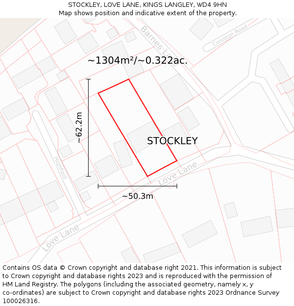 STOCKLEY, LOVE LANE, KINGS LANGLEY, WD4 9HN: Plot and title map