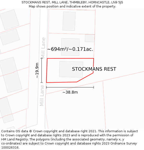 STOCKMANS REST, MILL LANE, THIMBLEBY, HORNCASTLE, LN9 5JS: Plot and title map