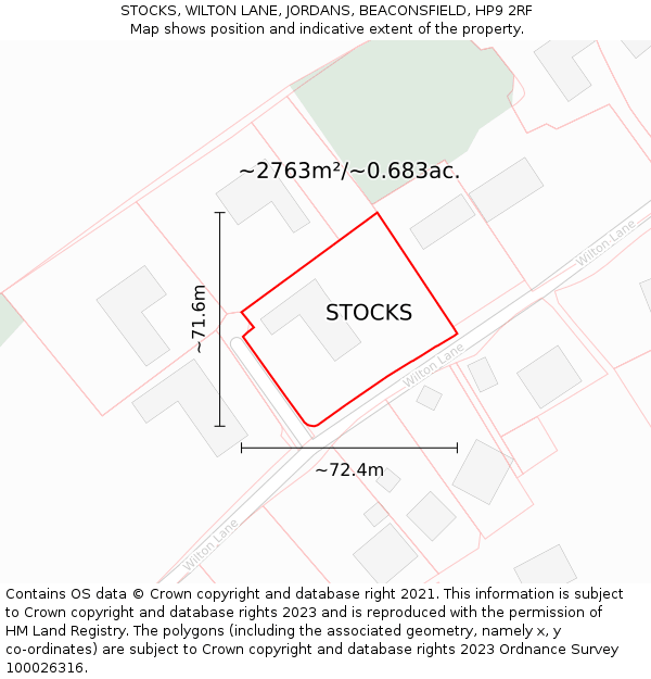 STOCKS, WILTON LANE, JORDANS, BEACONSFIELD, HP9 2RF: Plot and title map