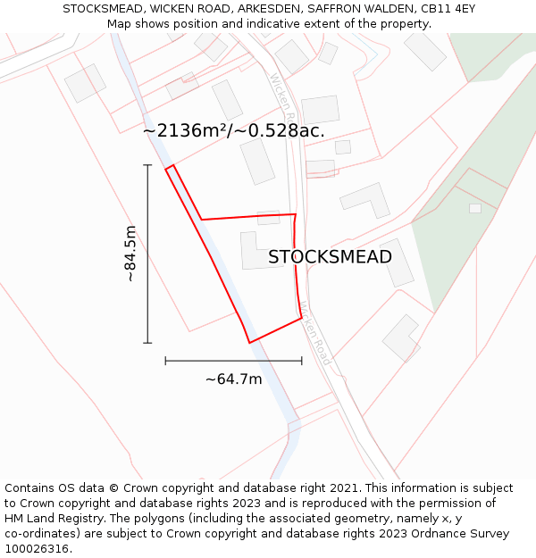 STOCKSMEAD, WICKEN ROAD, ARKESDEN, SAFFRON WALDEN, CB11 4EY: Plot and title map