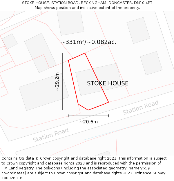 STOKE HOUSE, STATION ROAD, BECKINGHAM, DONCASTER, DN10 4PT: Plot and title map