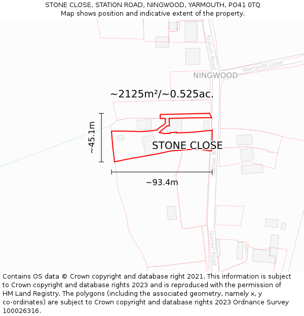 STONE CLOSE, STATION ROAD, NINGWOOD, YARMOUTH, PO41 0TQ: Plot and title map