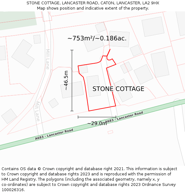 STONE COTTAGE, LANCASTER ROAD, CATON, LANCASTER, LA2 9HX: Plot and title map