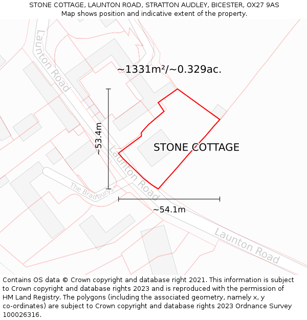 STONE COTTAGE, LAUNTON ROAD, STRATTON AUDLEY, BICESTER, OX27 9AS: Plot and title map