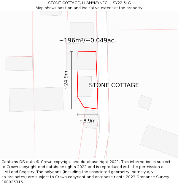 STONE COTTAGE, LLANYMYNECH, SY22 6LG: Plot and title map