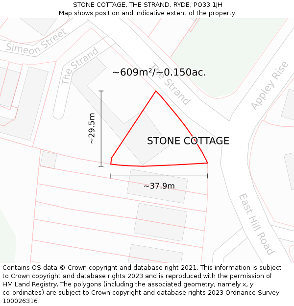 STONE COTTAGE, THE STRAND, RYDE, PO33 1JH: Plot and title map