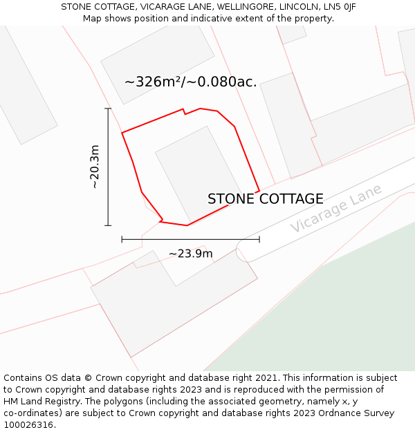 STONE COTTAGE, VICARAGE LANE, WELLINGORE, LINCOLN, LN5 0JF: Plot and title map