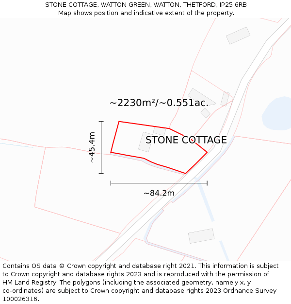 STONE COTTAGE, WATTON GREEN, WATTON, THETFORD, IP25 6RB: Plot and title map