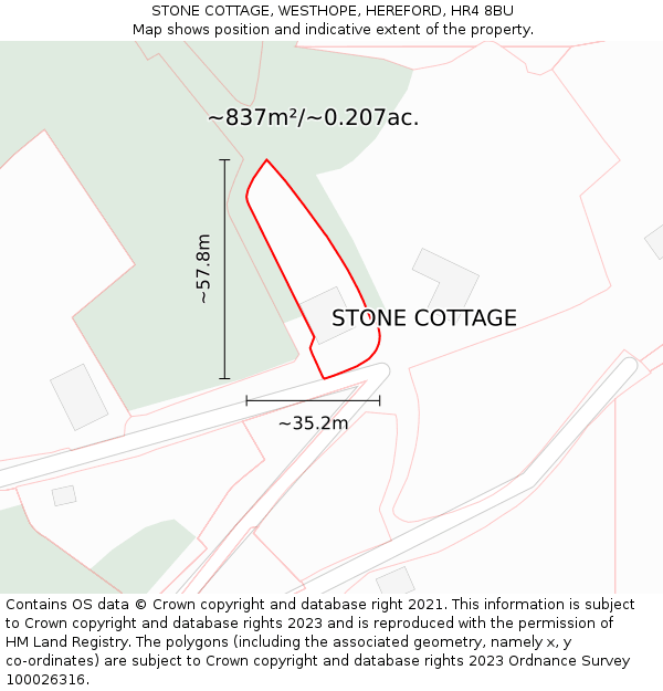 STONE COTTAGE, WESTHOPE, HEREFORD, HR4 8BU: Plot and title map