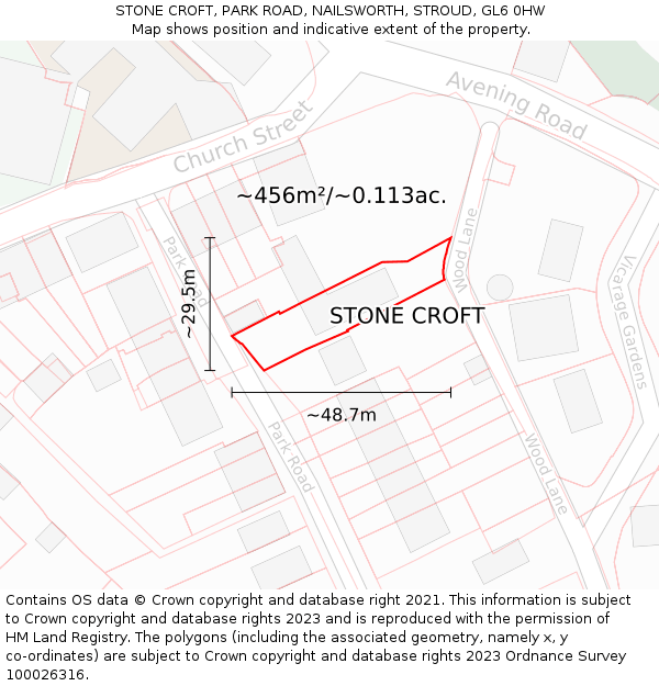 STONE CROFT, PARK ROAD, NAILSWORTH, STROUD, GL6 0HW: Plot and title map