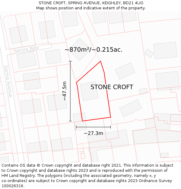 STONE CROFT, SPRING AVENUE, KEIGHLEY, BD21 4UG: Plot and title map