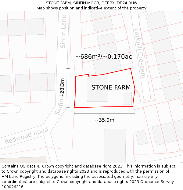 STONE FARM, SINFIN MOOR, DERBY, DE24 9HW: Plot and title map