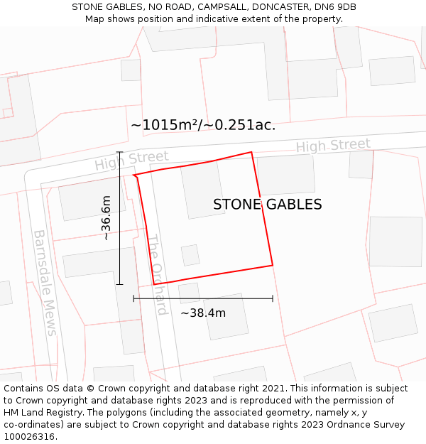 STONE GABLES, NO ROAD, CAMPSALL, DONCASTER, DN6 9DB: Plot and title map