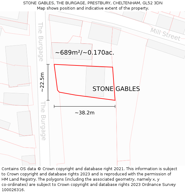 STONE GABLES, THE BURGAGE, PRESTBURY, CHELTENHAM, GL52 3DN: Plot and title map