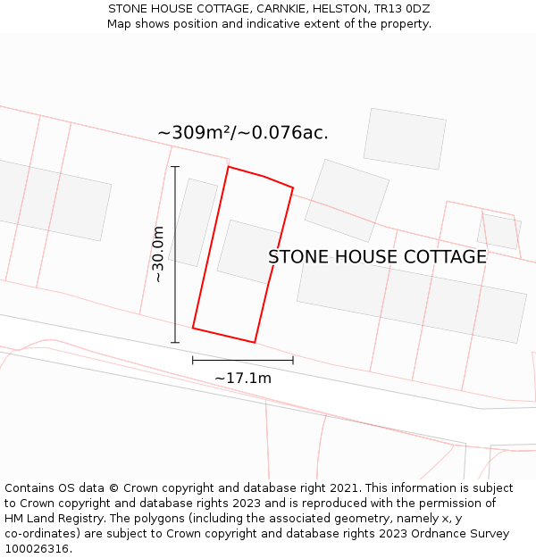 STONE HOUSE COTTAGE, CARNKIE, HELSTON, TR13 0DZ: Plot and title map