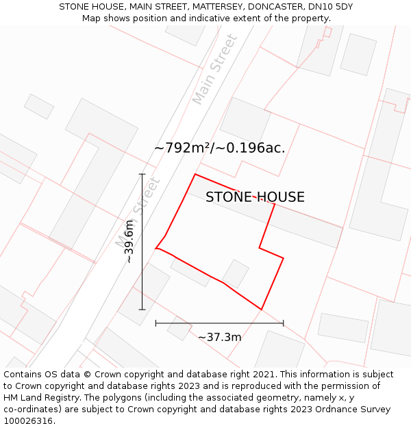 STONE HOUSE, MAIN STREET, MATTERSEY, DONCASTER, DN10 5DY: Plot and title map